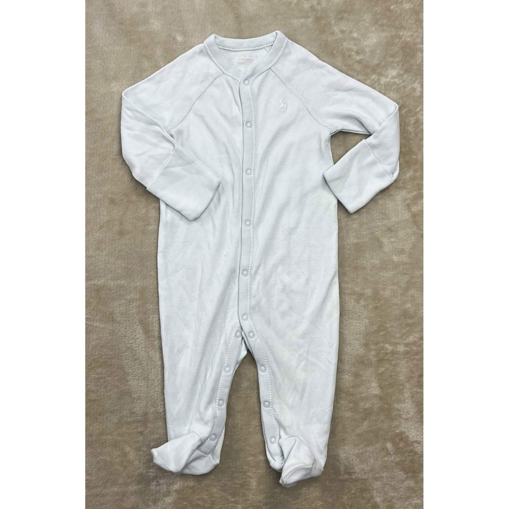 EUC Ralph Lauren Baby Boys Light Blue Cotton Footed Sleeper Size 3M